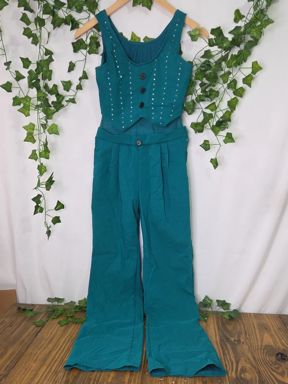 Weissman. Teal Jumpsuit with Embellished Detail For Dance. Size LC. Like New